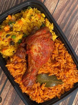 Jollof Rice, Fried Rice and Chicken