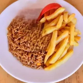Half chips , Half pilau+  soda