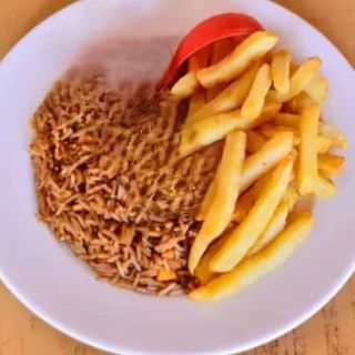 Half chips , Half pilau+  soda