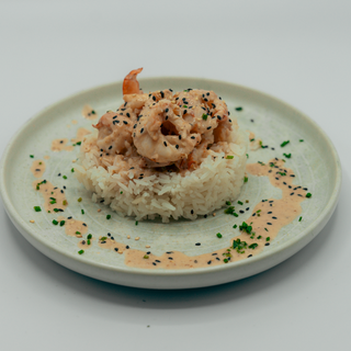 Gambón en salsa de cacahuetes y arroz jazmín