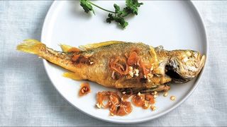Pan fried croaker fish