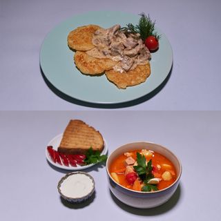 Zupa do wyboru + Placki ziemniaczane (5 szt.)