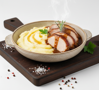 Pulpa de porc la tava cu piure