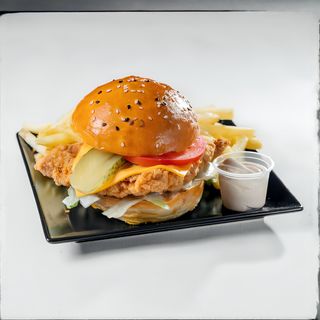 Duplo Queijo Crispy Burger Com Batata Frita