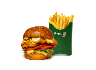 Hamburger Crispy de pui combo + cartofi prajiti 130gr