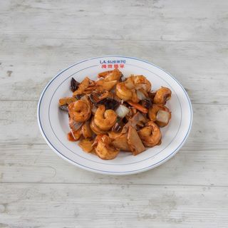 55.-Langostinos con bambú y setas chinas