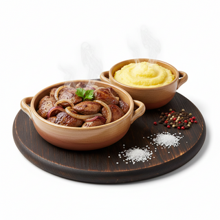 Ficatei la tigaie cu ceapa si mamaliguta