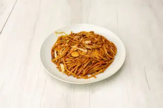 tallarines fritos con gambas