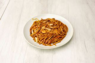 Tallarines frito con gambas