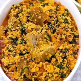 Egusi mixed with Assorted goatmeat 