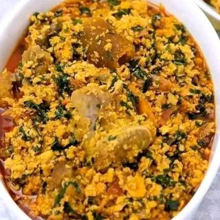 Egusi mixed with Assorted goatmeat 