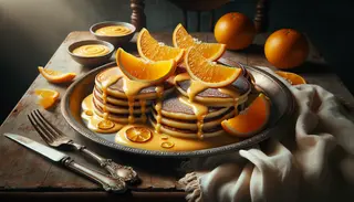 Baked pancakes with orange and cream sauce