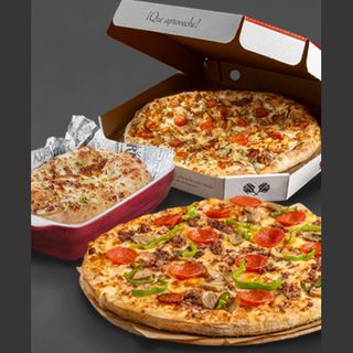 2 Pizzas Medianas + Pan de Ajo