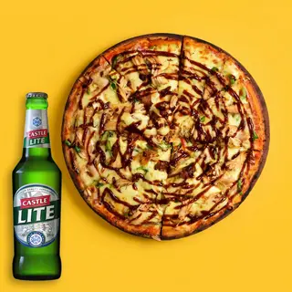 BBQ Chicken Pizza Large + Castle Lite