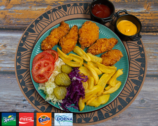 Fasii de pui in crusta de porumb+bautura