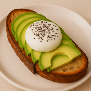 Tostada con aguacate,huevo poche y semillas de chía