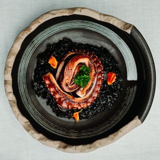 Pulpo Asado con Risotto Negro
