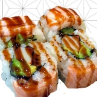 90.Uramaki De Salmón Flameado Con Cangrejo Y Mango (8 Uds.)