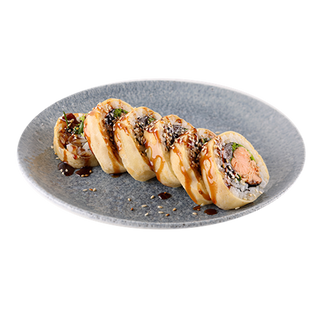 87. Uramaki z pieczonym łososiem teriyaki