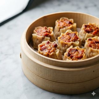 Dim sum carne chashao sfoglia con pomodoro