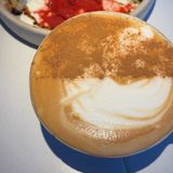 Latte with cinnamon bun