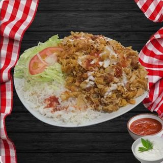 Menù Plato kebab con carne +Arroz +ensalada y salsas 