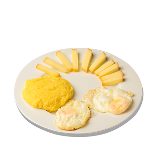 Cascaval afumat cu doua oua prajite si mamaliguta