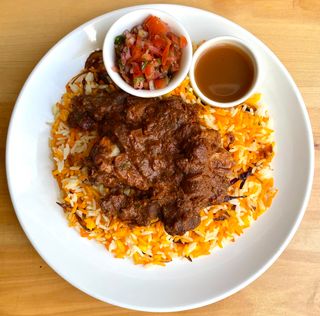 Goat Biryani with Kachumbari and Ukwaju sauce