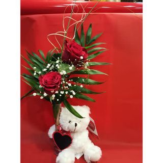 Oso Med posibilidad en blanco o beig Con pizarra Y Dos Rosas Rojas