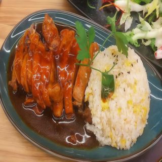 59. pato  asado con salsa curry amarillo casera