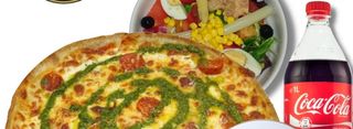 1 Pizza y Ensalada  con salsas y Bebida (33 Cl.)