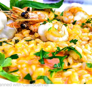 Rissoto con crema y gamba
