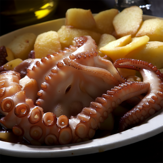Polpo croccante con patate allo zafferano e cicoria ripassata