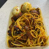 Native pasta with assorted protein and fried fish 