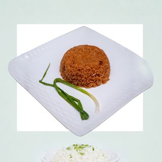 Jollof rice,beans and beef