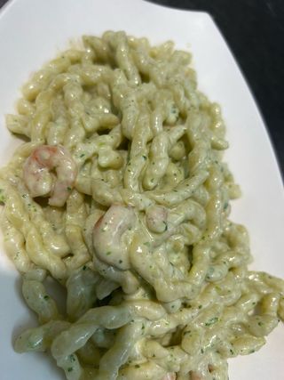 Busiate pesto verde e gamberi