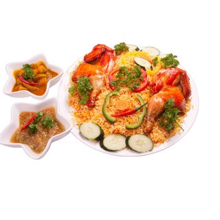 1/2 دجاج مندي+ارز بسمتي +صوص حار + زبادي