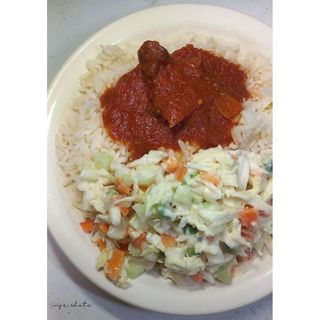 White Rice & Stew + Beef + Coleslaw