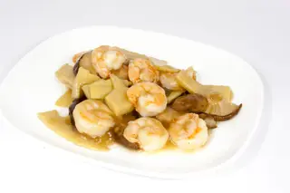 37. Gamberetti con funghi e ba