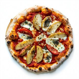 Pizza mozzarella, patè di tartufo, provola, patate al forno