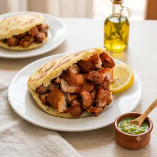 Arepa con cerdo frito