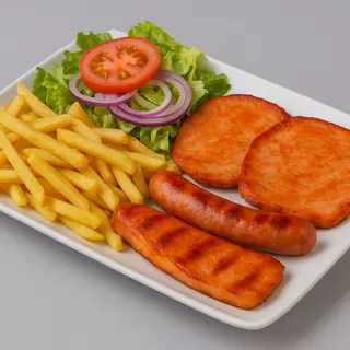 Plato De Lomo, 1 Salchicha, Patatas Fritas Y Ensalada Mixta