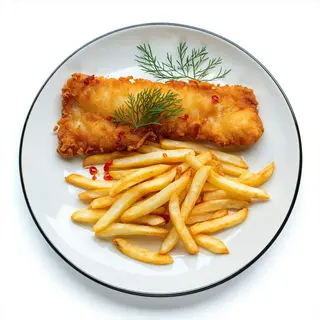 Merluza Con Patatas Fritas y Ensalada