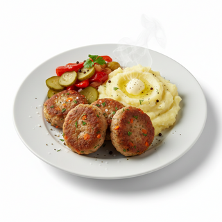 Chiftele cu piure și murături