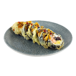 Futomaki w tempurze z pieczonym łososiem teriyaki i awokado