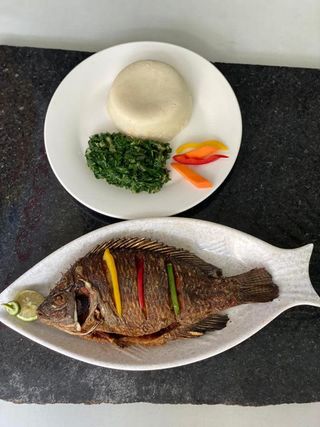 Whole Tilapia Dry Fried with Ugali and Spinach