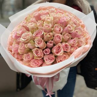 75 рожевих троянд з пакуванням 