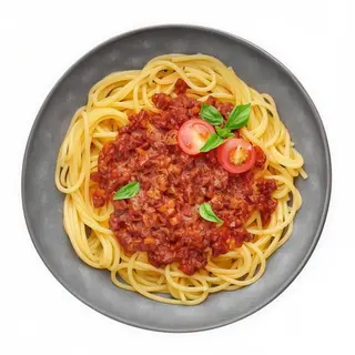 Hamburgueses vedella amb pasta y salsa bolonyesa