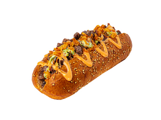 Ни хот-дог с томлёной кониной в чесночном соусе