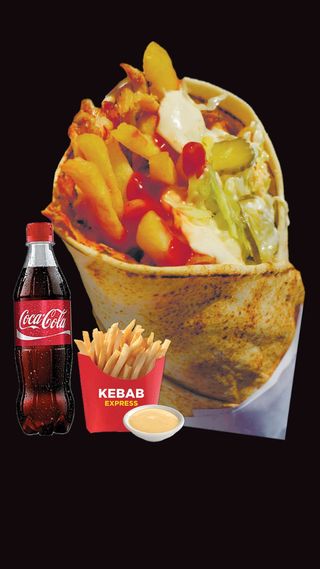 Combo kebab arab pui + cartofi pai + sos + Coca Cola 0,5